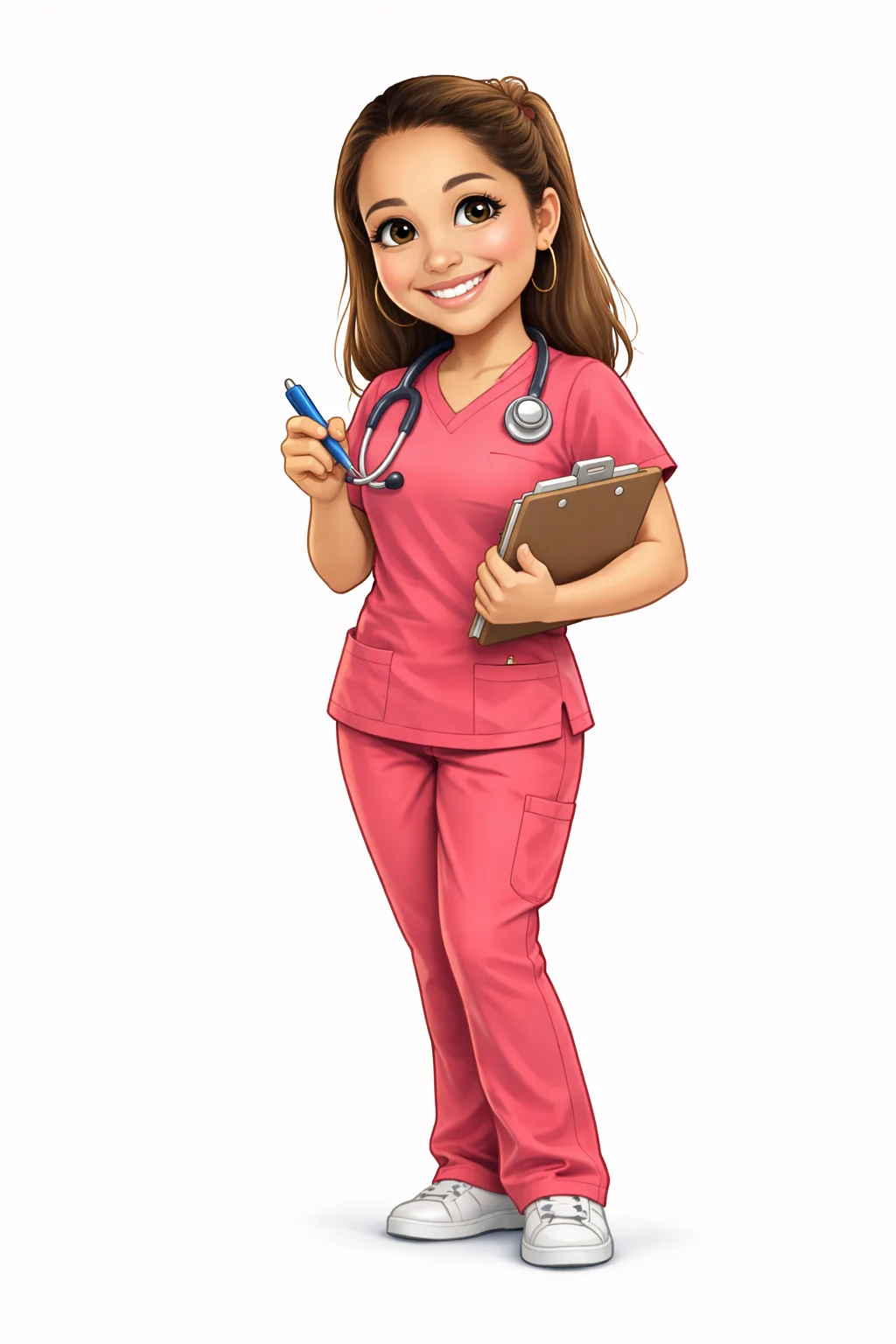 Confident nurse in pink scrubs
